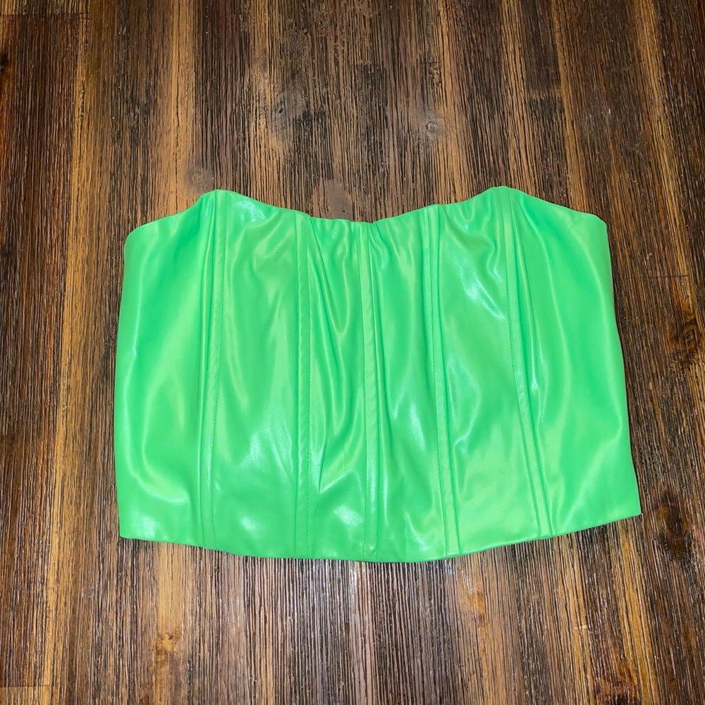 Neon green leather corset top